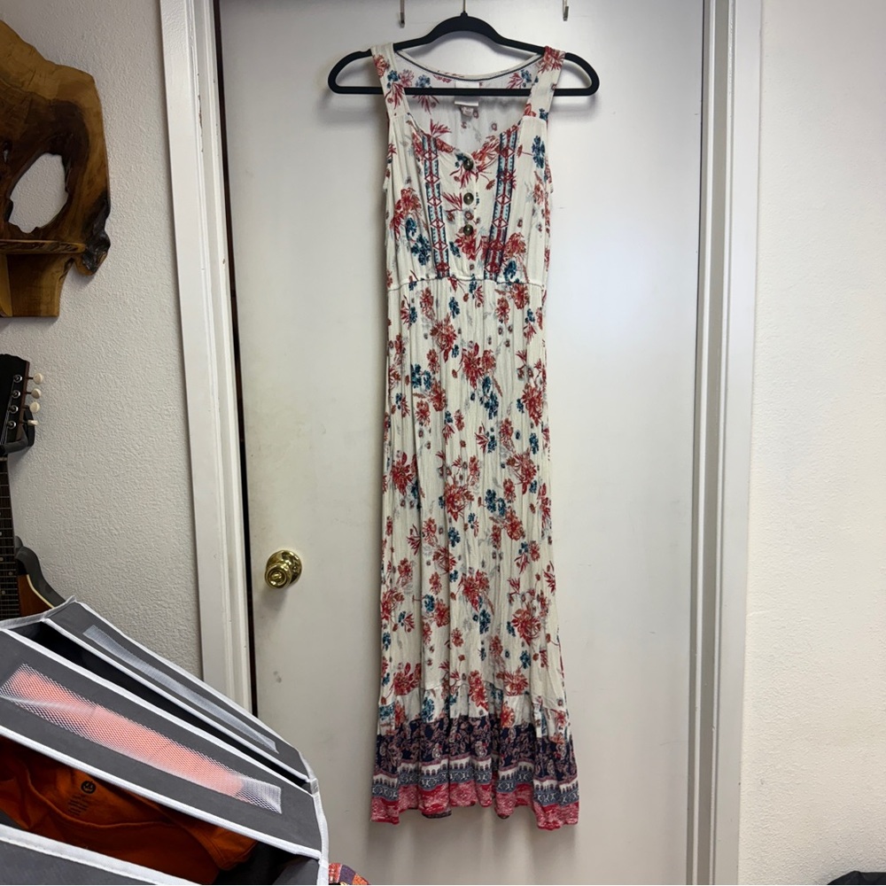 Knox Rose tank maxi dress floral boho white pink size XS